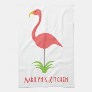 A Retro Pink Flamingo for the Kitchen Tea Towel