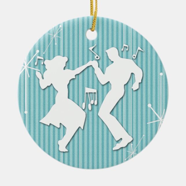 A Retro Rockin' Theme Ceramic Tree Decoration (Front)