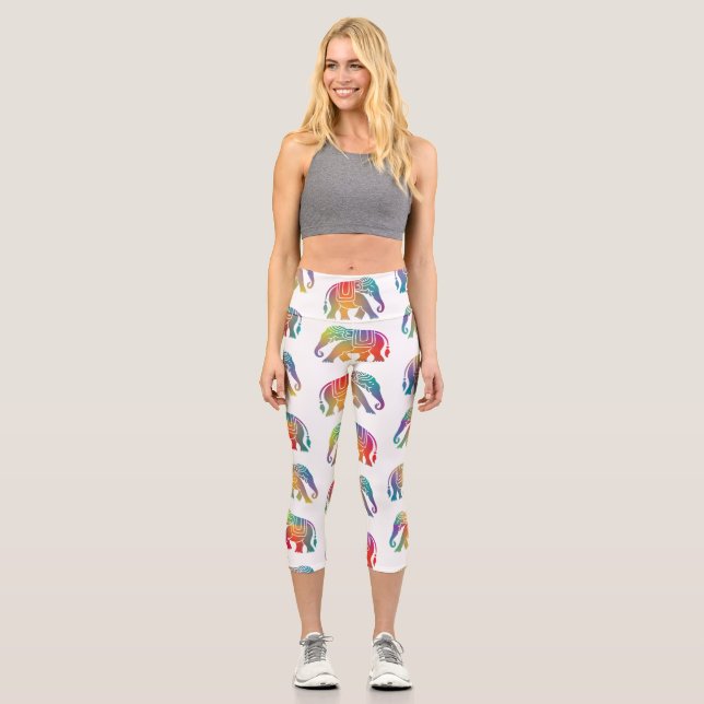 A Retro Style Elephant Design  Capri Leggings (Front)