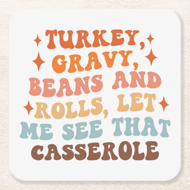 A Retro Thanksgiving Dinner Square Paper Coaster (Front)