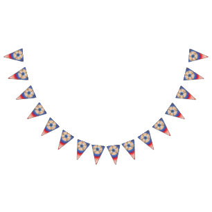 A rich paisley pattern combining red and blue ton Bunting