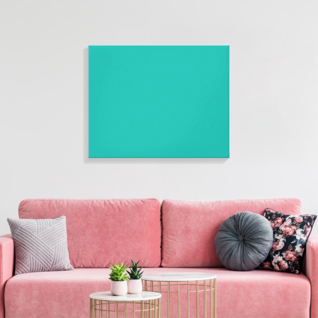 A rich teal green area highlighted by a contrastin canvas print (Insitu(LivingRoom))