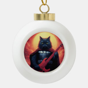 A Riff that Shakes the Cosmos Galactic Cat Lord Ceramic Ball Christmas Ornament