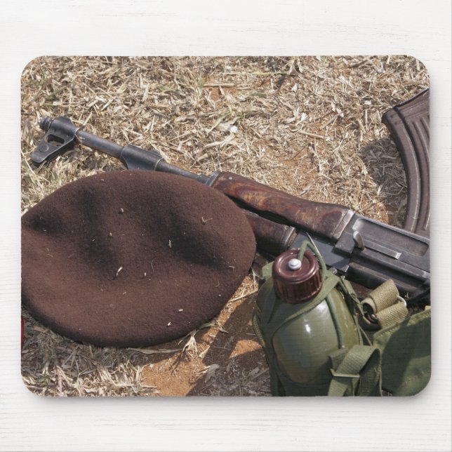 A rifle, military cover and canteen mouse mat (Front)