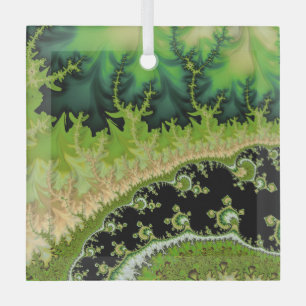 A River in the Green Forest Fractal Landscape Art Glass Tree Decoration