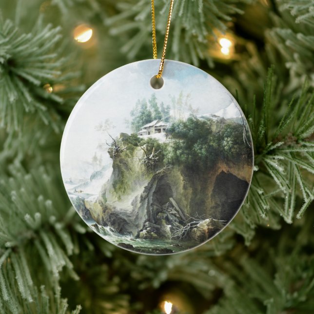 A river landscape in winter, Francesco Foschi  Ceramic Tree Decoration (Tree)