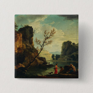 A River with Fishermen by Joseph Vernet  15 Cm Square Badge