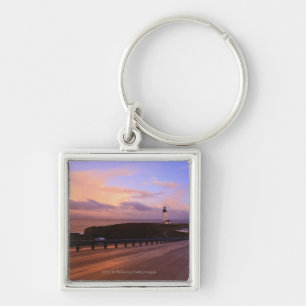 A Road & A Lighthouse Along The Coast At Sunset Key Ring