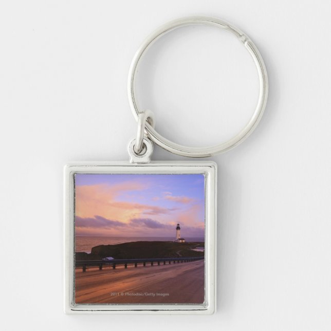 A Road & A Lighthouse Along The Coast At Sunset Key Ring (Front)