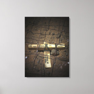 A road repair crew places a cross canvas print