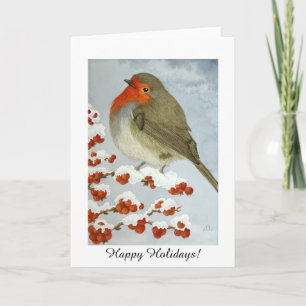 A Robin and berries in the snow (Holidays) Holiday Card