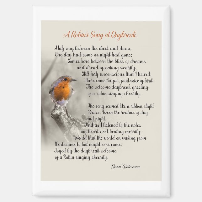 A Robin’s Song at Daybreak - Poem of N. Waterman Magnet (Front)