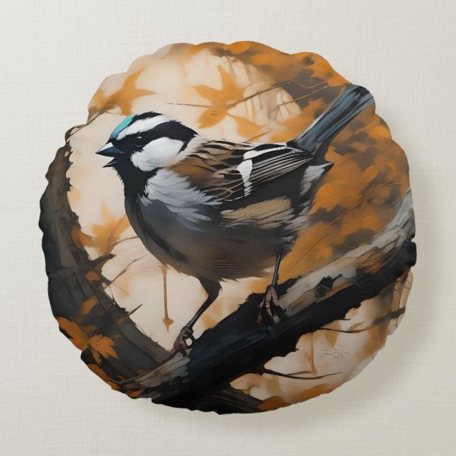 A Robin's Serenade in the Canopy, Round Cushion (Front)