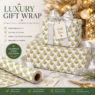 A rolled-up piece of wrapping paper with a festive