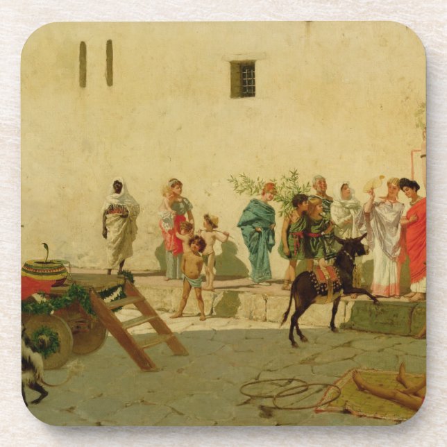 A Roman Street Scene with Musicians and a Performi Coaster (Front)