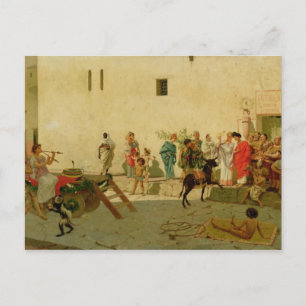 A Roman Street Scene with Musicians and a Performi Postcard