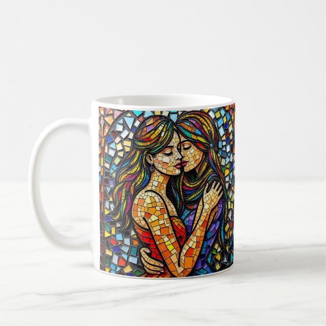 A Romantic Embrace | Mosaic Women Ai Art Coffee Mug (Left)