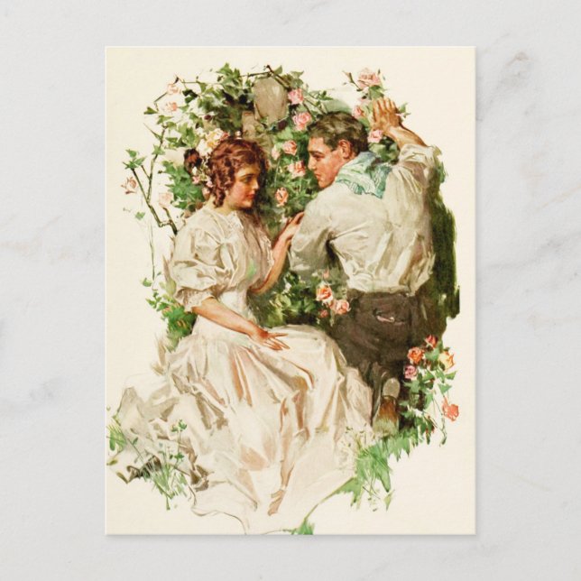A Romantic Meeting in the Rose Garden Postcard (Front)