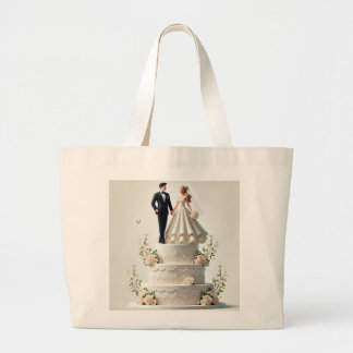 A romantic wedding cake tote bag.