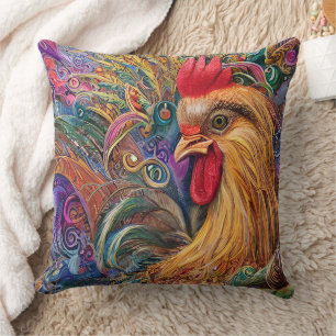 A Rooster's Enduring Gloriousness Cushion