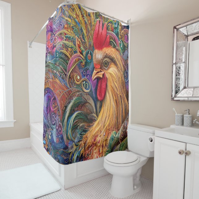 A Rooster's Enduring Gloriousness Shower Curtain (In Situ)