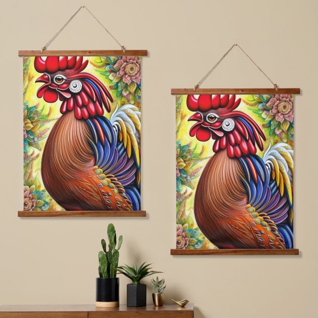 A Rooster's Magnificence - A Timeless Journey  Hanging Tapestry (Asymmetrical)