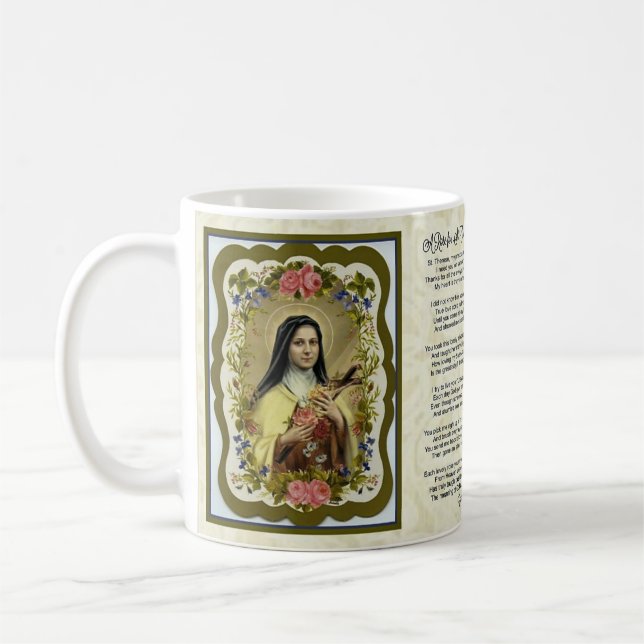 A ROSE FOR ST. THERESE PRAYER COFFEE MUG (Left)