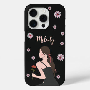 A Rose Girl with pink flower iPhone 15 Pro Case