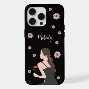 A Rose Girl with pink flower iPhone 15 Pro Max Case
