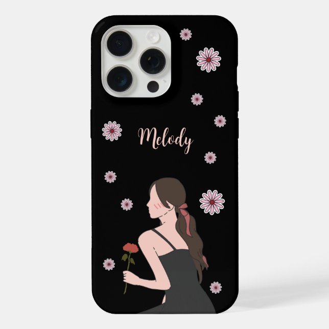 A Rose Girl with pink flower iPhone Case (Back)