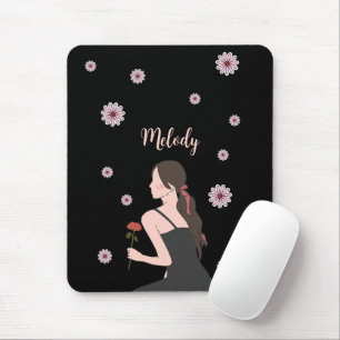 A Rose Girl with pink flower Mouse Mat
