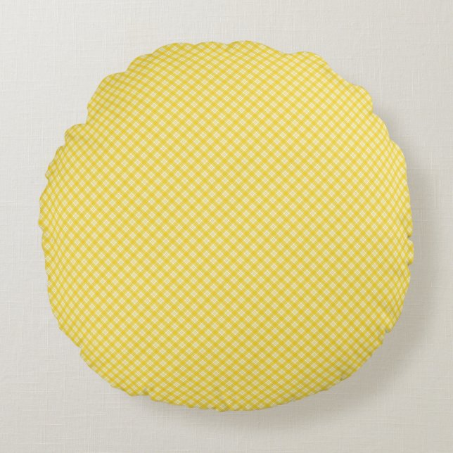 A round pillow with a yellow and white checkered  (Front)