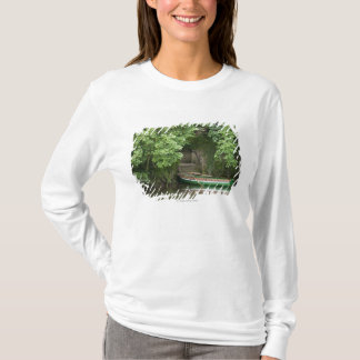 A Row Boat Roped At Some Stairs Along The Shore T-Shirt