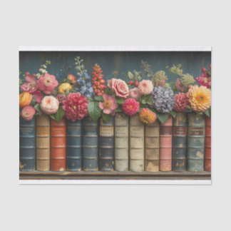A Row of Books and Flowers Tissue Paper