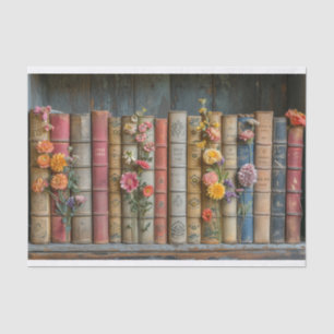 A Row of Books and Flowers Tissue Paper