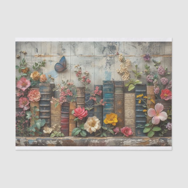 A Row of Books with Flowers Tissue Paper (Front)