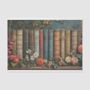 A Row of Books with Flowers Tissue Paper