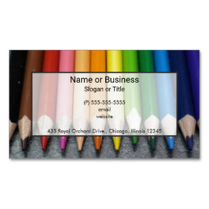 A Row of Brightly Coloured Pencils. Magnetic Business Card