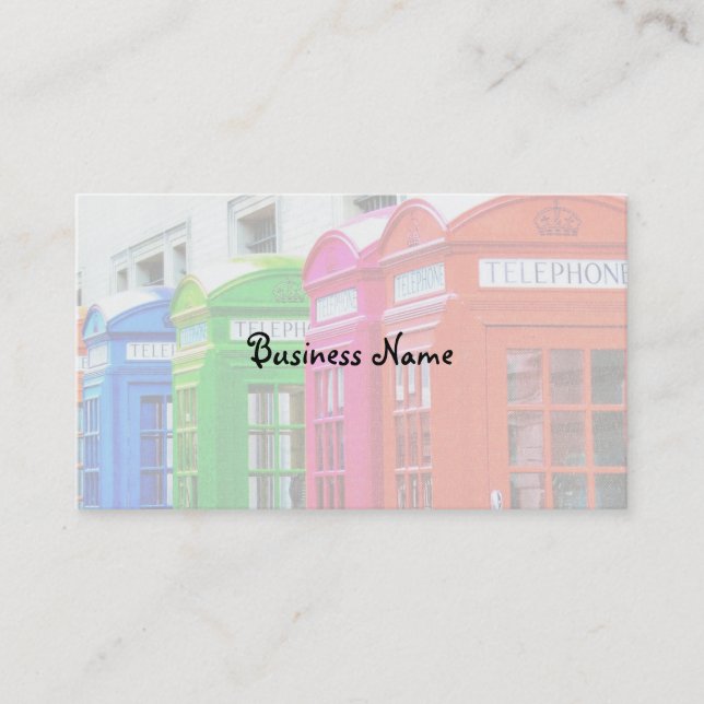 A Row of Brightly Coloured Telephone Boxes Business Card (Front)