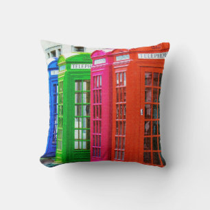 A Row of Brightly Coloured Telephone Boxes Cushion