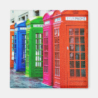 A Row of Brightly Coloured Telephone Boxes