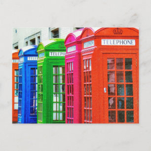 A Row of Brightly Coloured Telephone Boxes Postcard