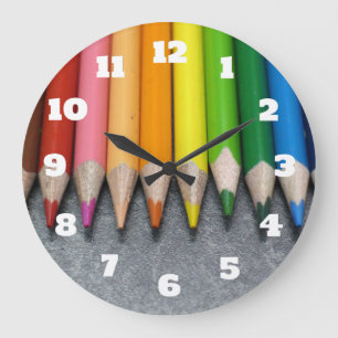 A Row of Coloured Pencils. Large Clock