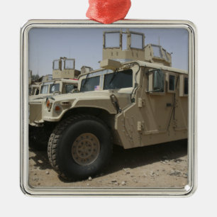 A row of humvees from Task Force Military Polic Metal Tree Decoration