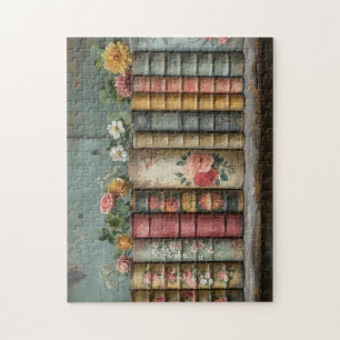 A Row of Old Books with Embellished Flowers Jigsaw Puzzle