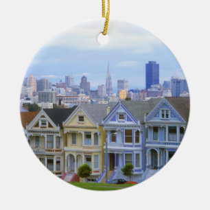 A row of Victorian homes Ceramic Tree Decoration