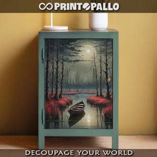 A rowboat abandoned under the moonlight in a swamp tissue paper