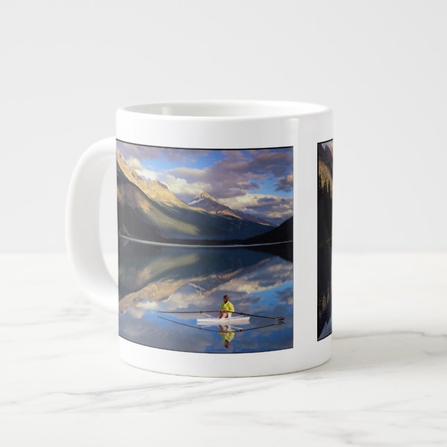 A rower on Banff Lake in the Canada MR) Large Coffee Mug (Front Left)