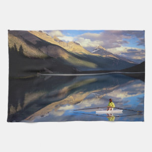 A rower on Banff Lake in the Canada MR) Tea Towel