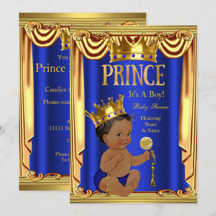 A Royal Blue Prince Baby Shower Gold Boy Ethnic Invitation